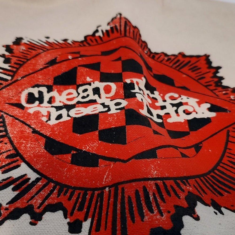 Cheap Trick Shopping Tote Bag  Beige w Red Black & White Print NEW from VIP Pkg